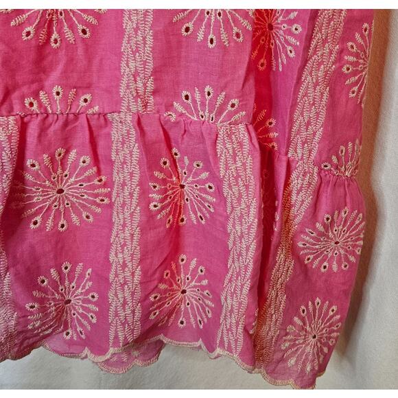 Umgee Embroidered Eyelet Pink and White Sundress Size XL Short Ruffled Sleeves - Picture 3 of 4